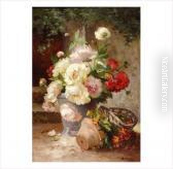 Pivoine Et Giroflees Oil Painting by Eugene Henri Cauchois