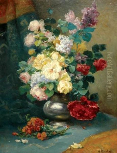 Floral Still Life Oil Painting by Eugene Henri Cauchois