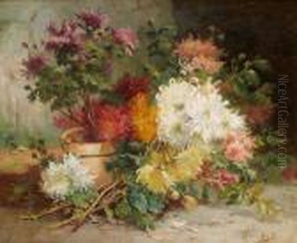 Chrysanthemum Oil Painting by Eugene Henri Cauchois