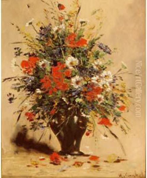 Vase De Marguerites Et Coquelicots Oil Painting by Eugene Henri Cauchois