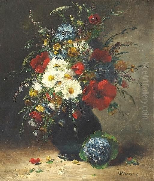 A Still Life With Flowers In A Vase Oil Painting by Eugene Henri Cauchois