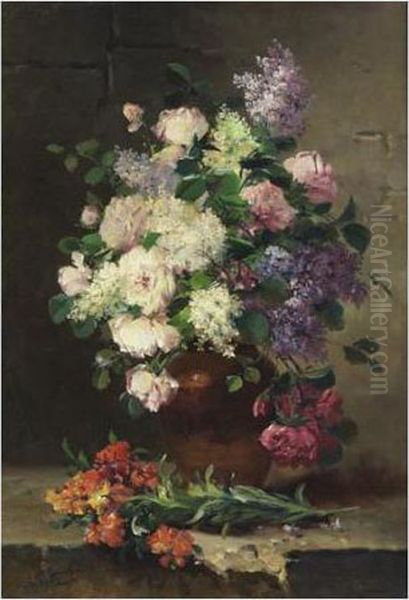 Vase De Pivoines Et Lilas Oil Painting by Eugene Henri Cauchois