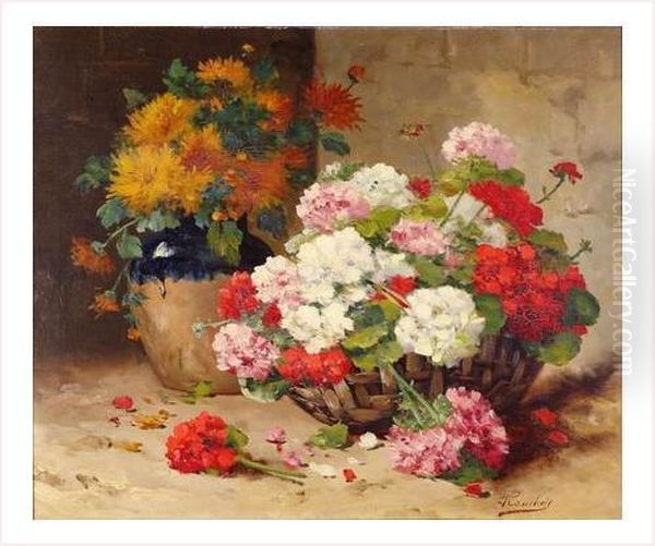 Geranium Dans Une Corbeille Oil Painting by Eugene Henri Cauchois