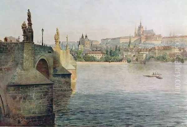 View of the Charles Bridge from Krizovnicka Namesti Oil Painting by Vaclav Jansa