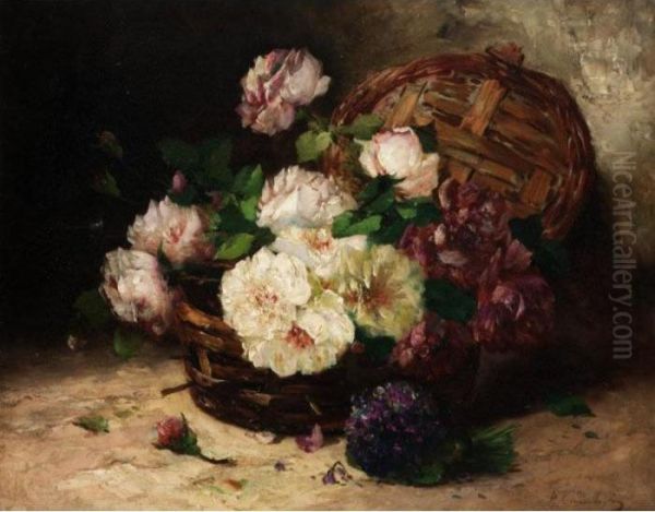 Still Life Of Flowers Oil Painting by Eugene Henri Cauchois