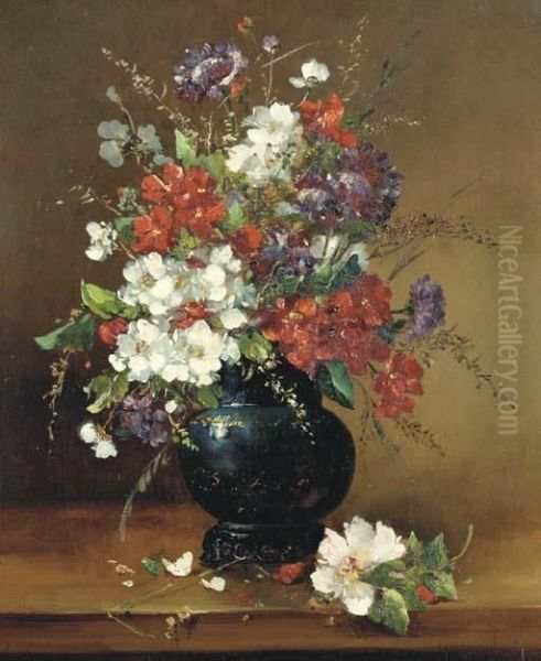 Wild Flowers In A Blue Vase Oil Painting by Eugene Henri Cauchois