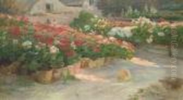 Jardin De Roses Oil Painting by Eugene Henri Cauchois