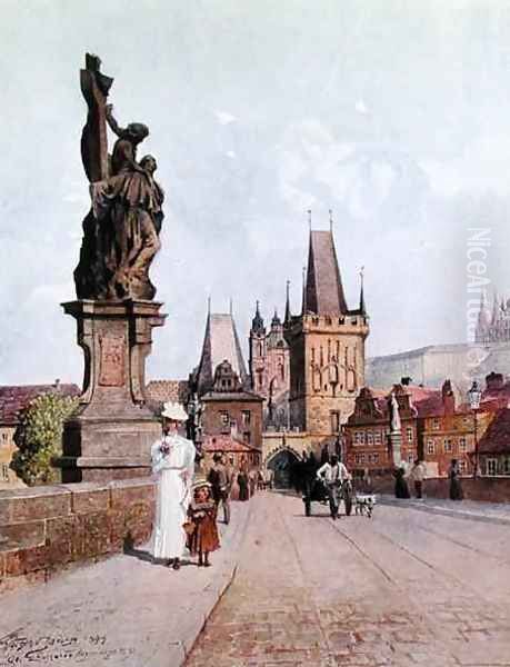 Statue of St Lutgardis on the Charles Bridge Prague Oil Painting by Vaclav Jansa