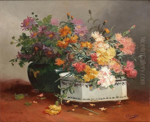 Still Life Of Summer Flowers Oil Painting by Eugene Henri Cauchois