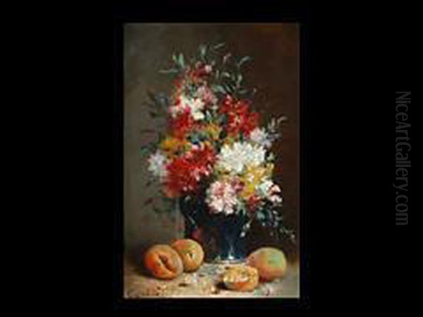 Stilleben Mit Blumenvase Und Aprikosen Oil Painting by Eugene Henri Cauchois