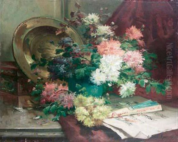 Bouquet De Pavots Sur Un Entablement Oil Painting by Eugene Henri Cauchois