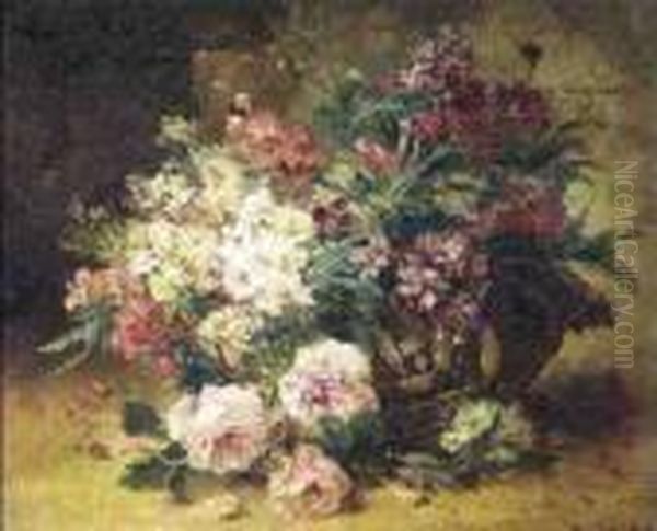 Summer Flowers In A Basket by Eugene Henri Cauchois