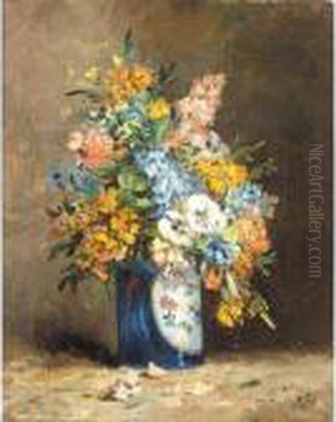 Still Life Of Summer Flowers In A Vase Oil Painting by Eugene Henri Cauchois