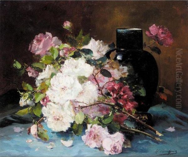 Still Life Of Roses Oil Painting by Eugene Henri Cauchois