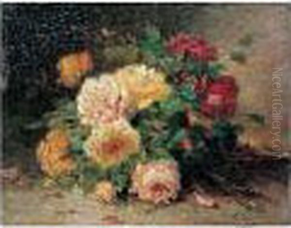 Nature Morte Aux Bouquets De Roses Oil Painting by Eugene Henri Cauchois