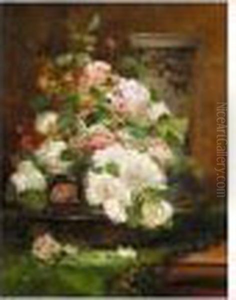 Jardiniere De Roses Oil Painting by Eugene Henri Cauchois