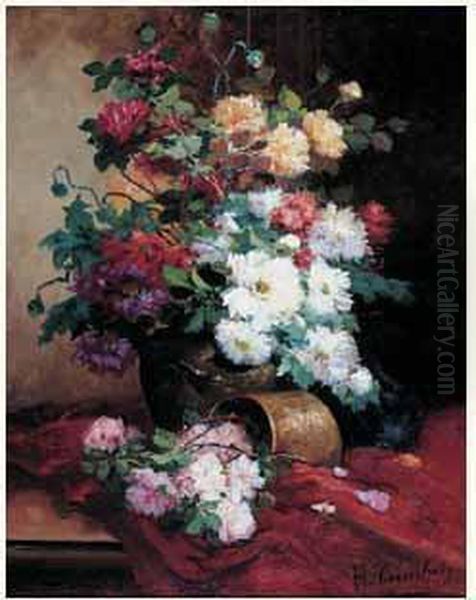 Roses Et Dahlias Oil Painting by Eugene Henri Cauchois