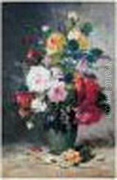 Bouquet De Roses Dans Un Vase Oil Painting by Eugene Henri Cauchois