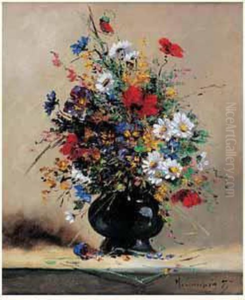 Fleurs Des Champs Dans Un Vase Oil Painting by Eugene Henri Cauchois