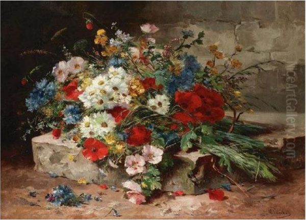 Still Life Of Poppies And Daisies Oil Painting by Eugene Henri Cauchois