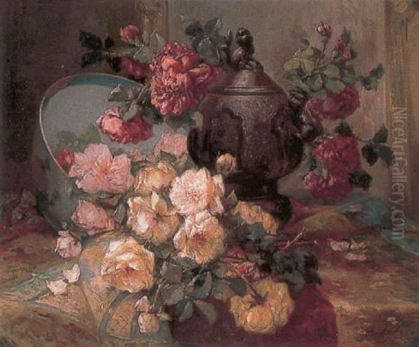 Still Life Of Flowers Oil Painting by Eugene Henri Cauchois