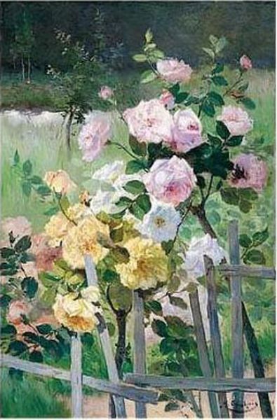 Rosiers A La Barriere Oil Painting by Eugene Henri Cauchois