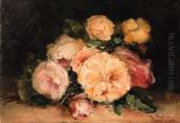 Still Life With Roses Oil Painting by Eugene Henri Cauchois