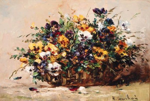 A Basket Of Pansies Oil Painting by Eugene Henri Cauchois