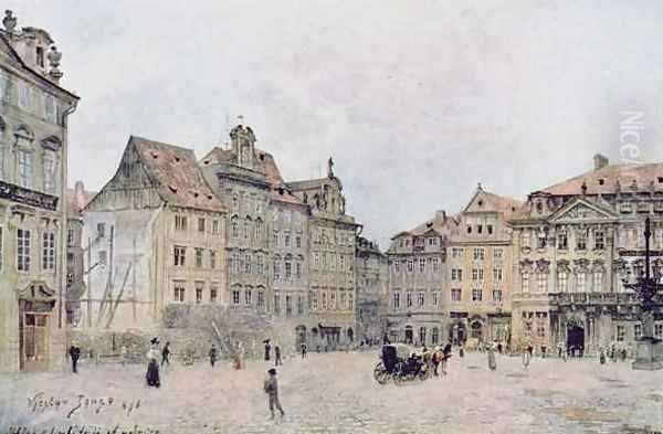 View of the north east side of the Staromestsky Rynk in 1896 Oil Painting by Vaclav Jansa