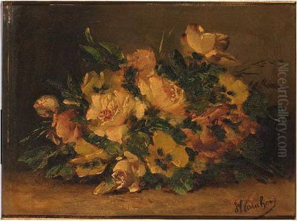 Violets And Roses Oil Painting by Eugene Henri Cauchois