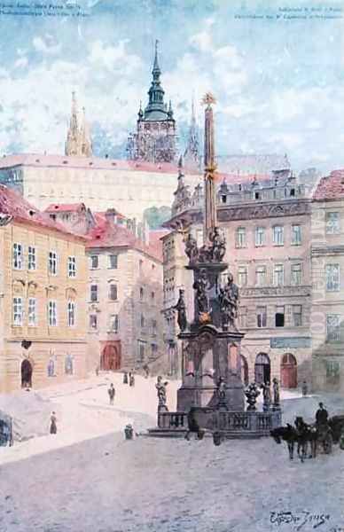 Plague Column of St Trinity Malostranske Namesti Mala Strana Prague Oil Painting by Vaclav Jansa