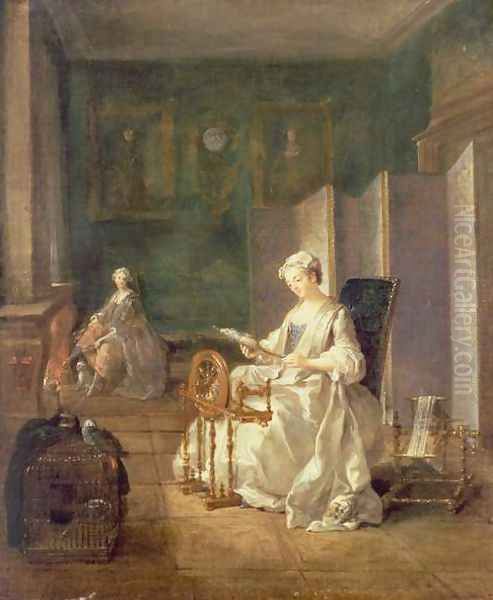 Interior with Two Figures Oil Painting by Etienne Jeaurat