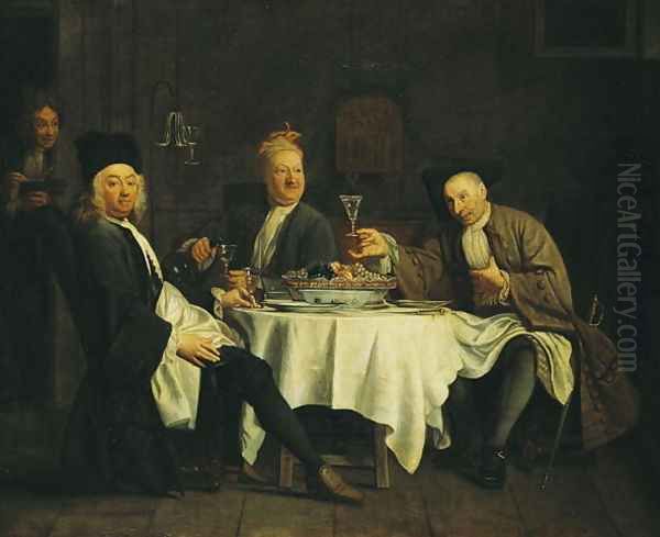 The Poet Alexis Piron 1689-1773 at the Table with his Friends Jean Joseph Vade 1720-57 and Charles Colle 1709-83 Oil Painting by Etienne Jeaurat