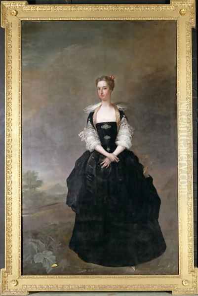 Portrait of a lady member of the Dundas family in a black velvet dress with lace sleeves Oil Painting by Charles Jervas