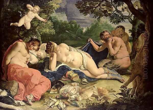 Diana and Nymphs Sleeping Visited by Satyrs Oil Painting by Abraham Janssens van Nuyssen