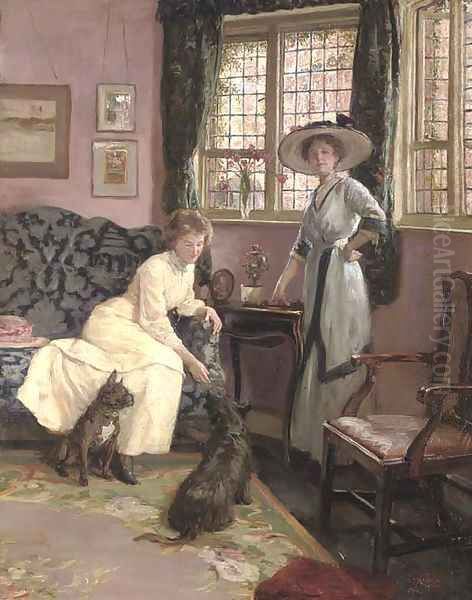 The Drawing Room at No. 26 Tite Street, Chelsea A Portrait of the artist's wife and sister-in-law Oil Painting by George Percy Jacomb-Hood