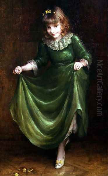 Portrait of a young girl in a green dress Oil Painting by Blanche Jenkins