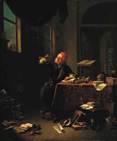 An alchemist in his study Oil Painting by Justus Juncker