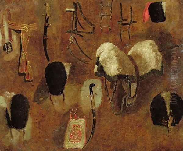 Studies of Military Accoutrements a study for The Battle of Waterloo Oil Painting by George Jones