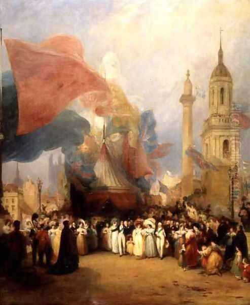 The Royal Procession at the Opening of London Bridge Oil Painting by George Jones