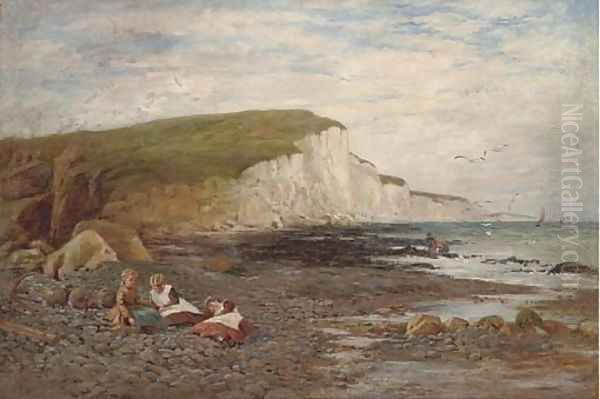 Children on the beach Oil Painting by William Samuel Jay