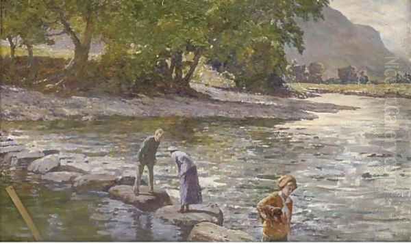 Stepping stones Oil Painting by William Samuel Jay