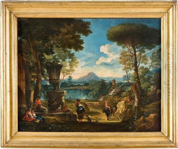 Paesaggio Con Vaso Classico, Rovine E Pastori Oil Painting by Pieter the Younger Mulier