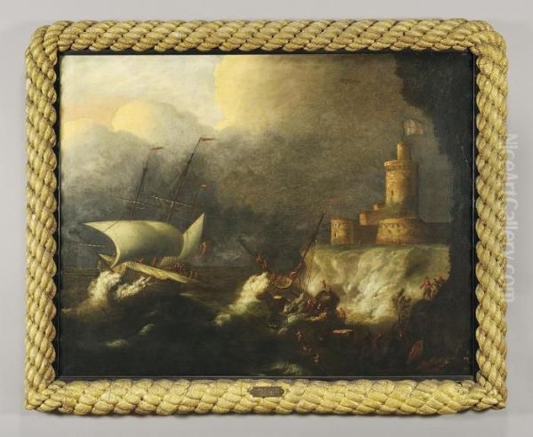 Mare In Tempesta Davanti Ad Una Fortificazione Genovese Oil Painting by Pieter the Younger Mulier