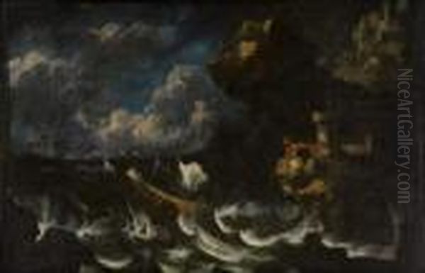 Caravelle Dans La Tourmente. Oil Painting by Pieter the Younger Mulier