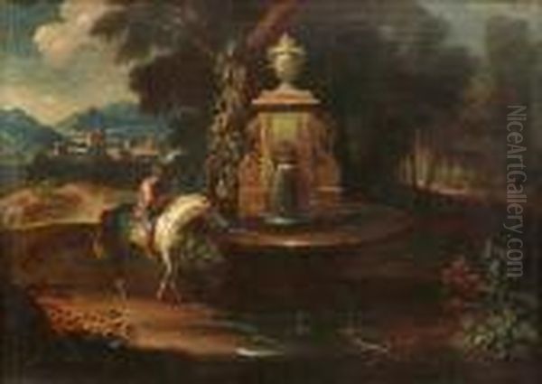 Halte Du Cavalier A La Fontaine. Oil Painting by Pieter the Younger Mulier