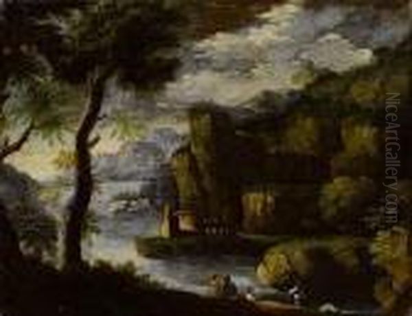 Arkadische Landschaft Mit See Und Figuren- Staffage Oil Painting by Pieter the Younger Mulier