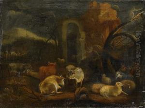 Landskap Med Boskap Oil Painting by Pieter the Younger Mulier