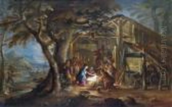 Paesaggio Notturno Con La Nascita Di Cristo Oil Painting by Pieter the Younger Mulier