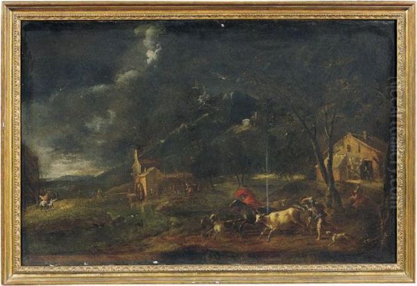 Paesaggio Tempestoso Con Figure E Armenti Oil Painting by Pieter the Younger Mulier